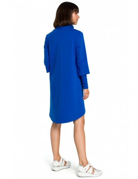 B089 Asymmetric roll neck dress - royal blue