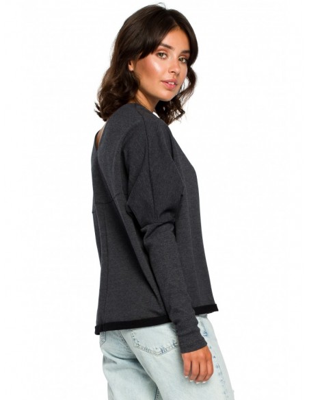 B094 Oversized top with a back V-neck - graphite