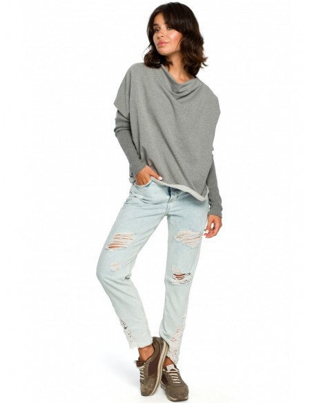 B094 Oversized top with a back V-neck - grey