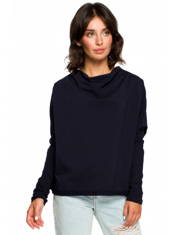 B094 Oversized top with a back V-neck - navy blue