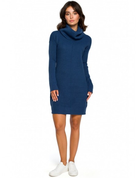 BK010 Sweater knit dress with high neck - blue