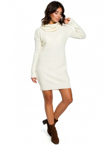 BK010 Sweater knit dress with high neck - ecru