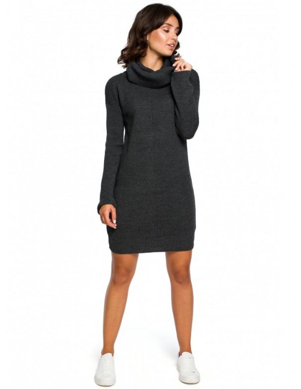 BK010 Sweater knit dress with high neck - graphite