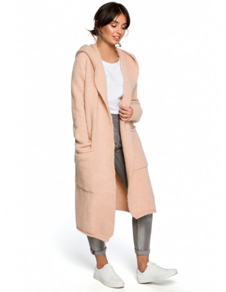 BK016 Longline hooded cardigan with side pockets - light pink