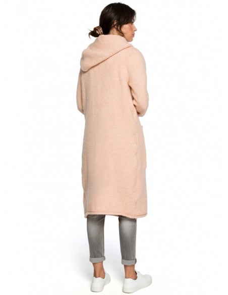BK016 Longline hooded cardigan with side pockets - light pink