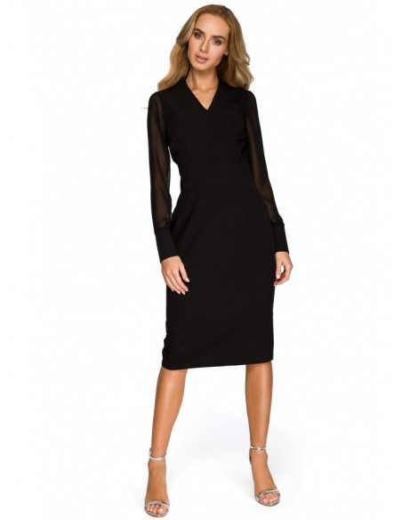 S136 Chiffon sleeve sheath dress - black