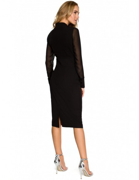 S136 Chiffon sleeve sheath dress - black