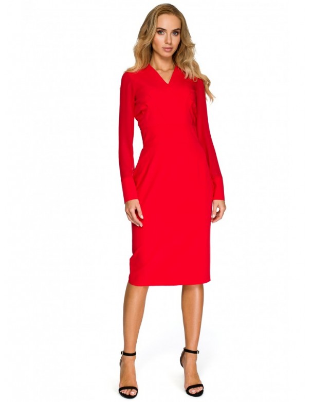 S136 Chiffon sleeve sheath dress - red