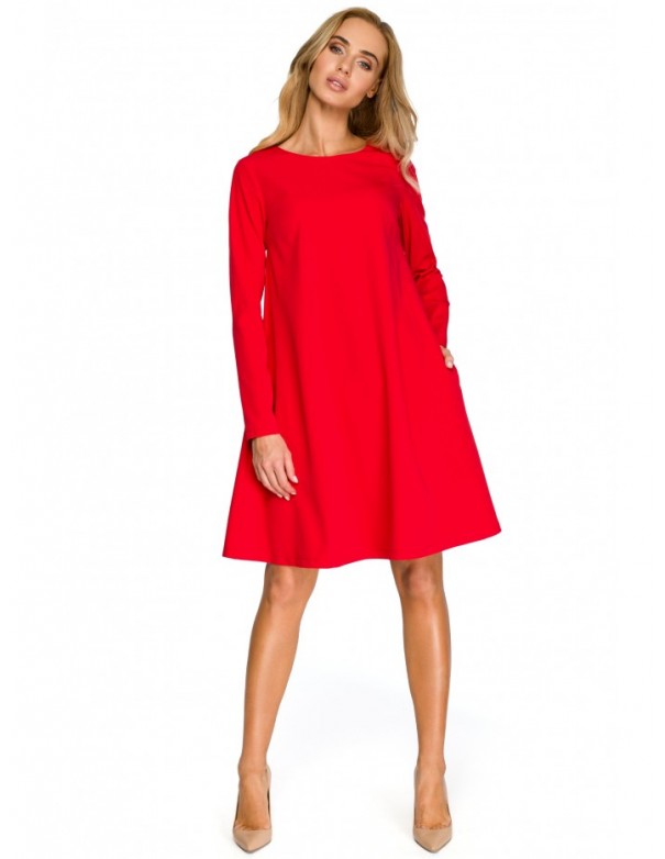 S137 Shift dress with chiffon back detail - red