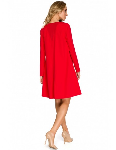 S137 Shift dress with chiffon back detail - red