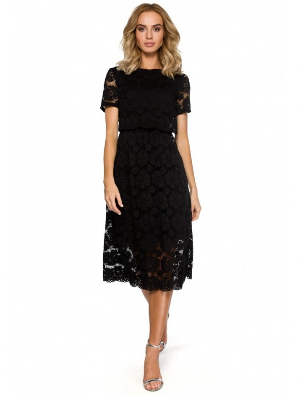 M405 lace crop top midi dress - black