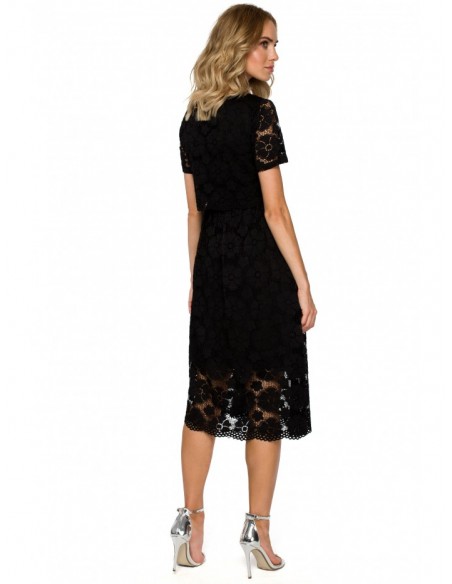 M405 lace crop top midi dress - black