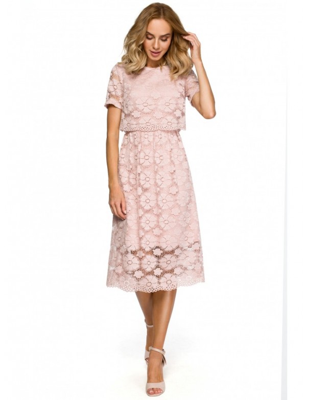 M405 lace crop top midi dress - pink