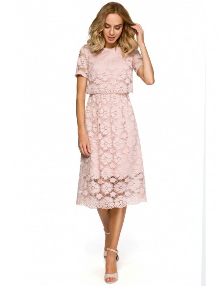 M405 lace crop top midi dress - pink