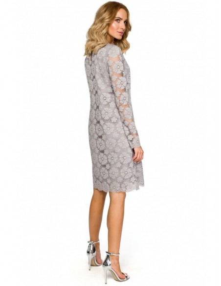 M406 lacy a-line dress with long sleeves - grey