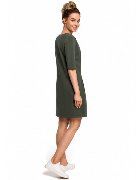 M422 Drop waist dress with a bow - military green