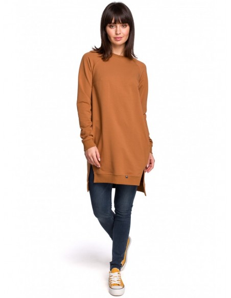 B101 Oversized sweatshirt - tunicwith split sides - caramel