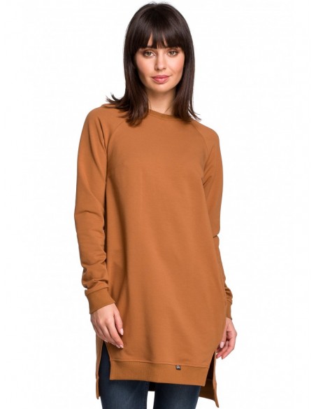 B101 Oversized sweatshirt - tunicwith split sides - caramel