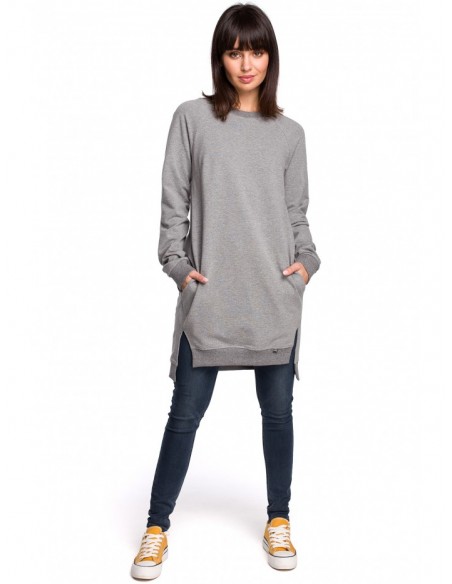 B101 Oversized sweatshirt - tunicwith split sides - grey