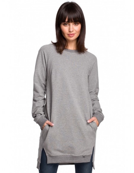 B101 Oversized sweatshirt - tunicwith split sides - grey