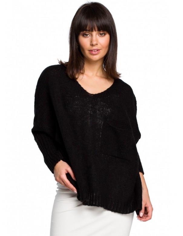 BK018 Lightweight oversized pullover sweater - black