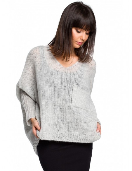 BK018 Lightweight oversized pullover sweater - light grey