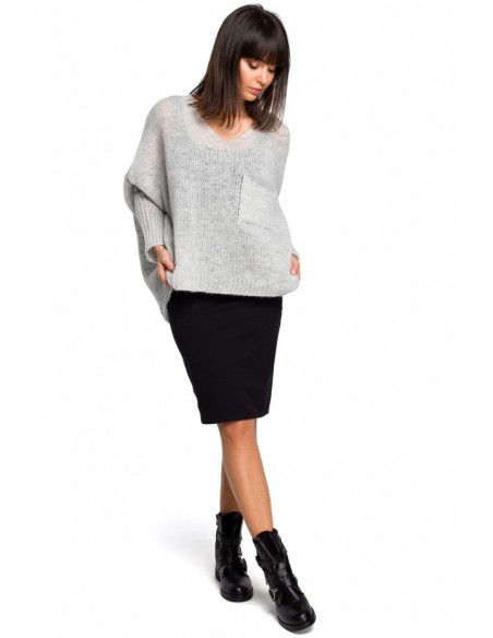 BK018 Lightweight oversized pullover sweater - light grey