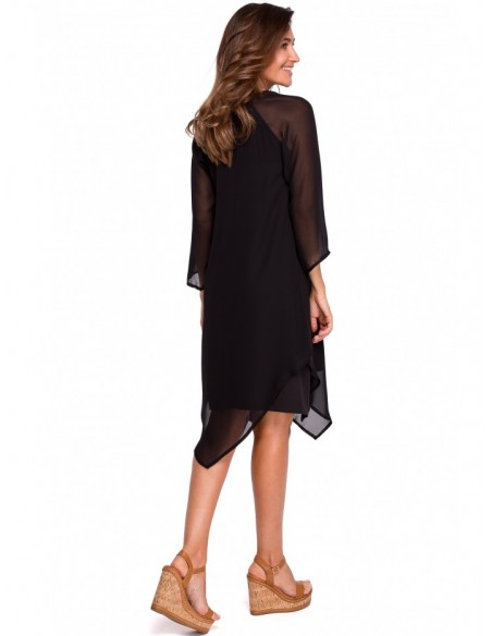 S159 Chiffon dress with asymetric hem - black