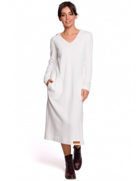 B128 Maxi hooded dress - ecru