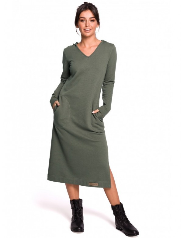 B128 Maxi hooded dress - khaki