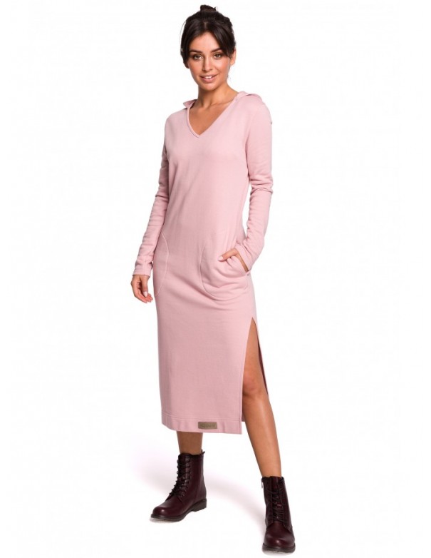 B128 Maxi hooded dress - powder