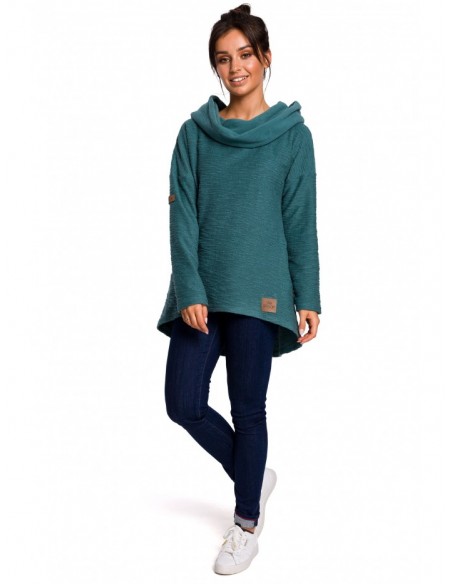 B131 High collar pullover top - turquoise