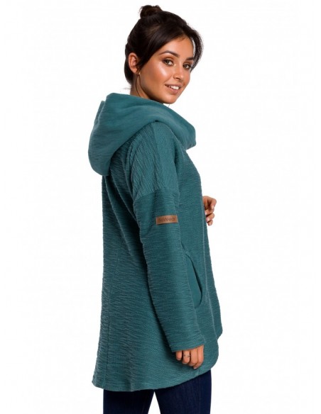 B131 High collar pullover top - turquoise