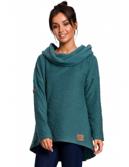 B131 High collar pullover top - turquoise