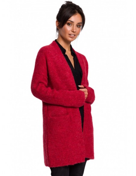 BK034 Fuzzy knit cardigan - raspberry