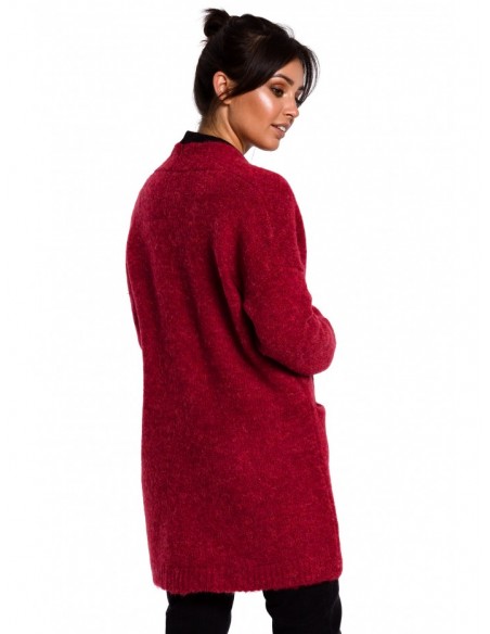 BK034 Fuzzy knit cardigan - raspberry