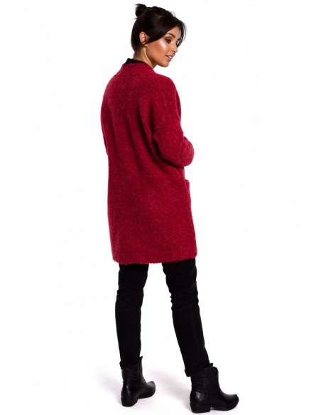 BK034 Fuzzy knit cardigan - raspberry