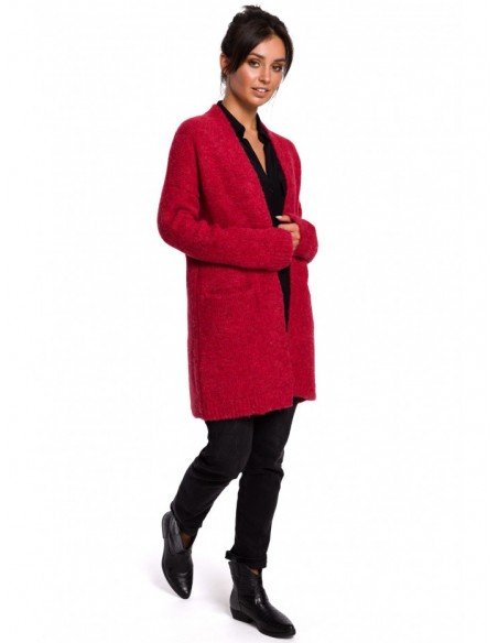 BK034 Fuzzy knit cardigan - raspberry