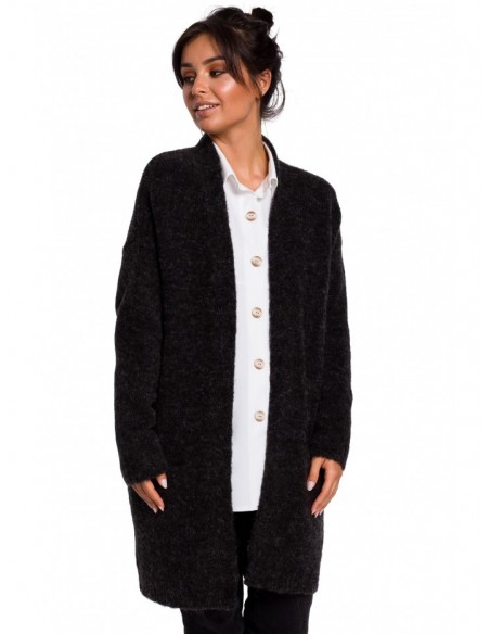 BK034 Fuzzy knit cardigan - anthracite