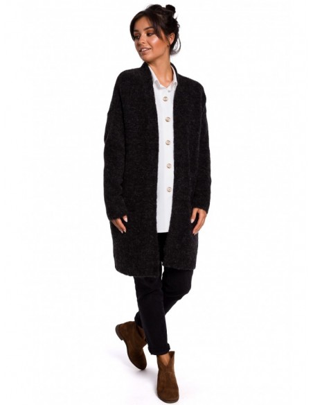 BK034 Fuzzy knit cardigan - anthracite