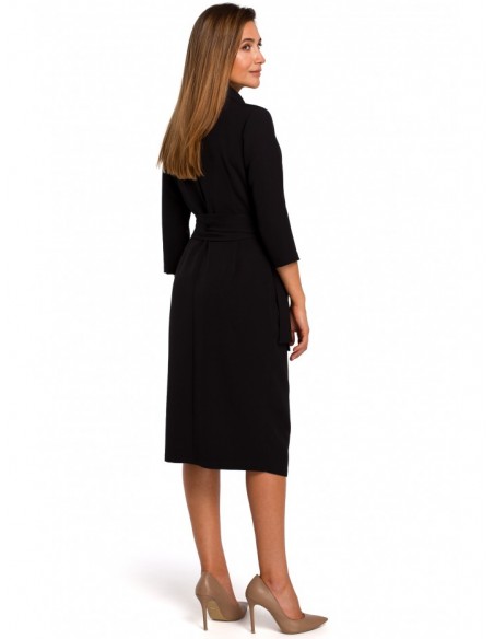 S175 Wrap front dress with a tie detail - black