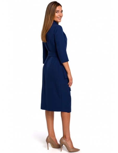 S175 Wrap front dress with a tie detail - navy blue