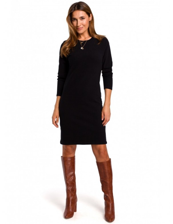 S178 Long sleeve sweater dress - black