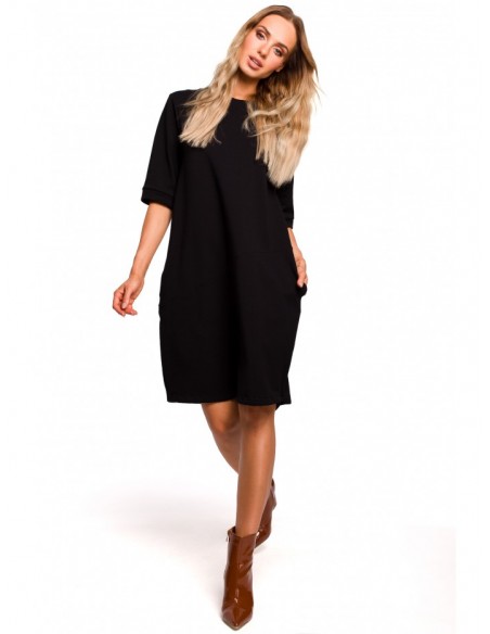 M451 Dress with tied bottom hem - black