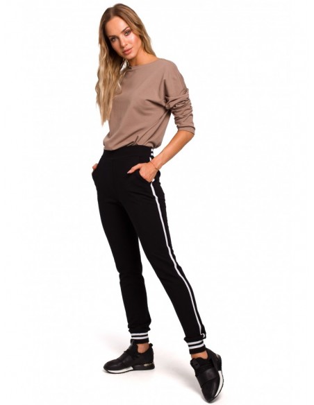 M460 Jogger trousers with striped ribbed cuffs - black