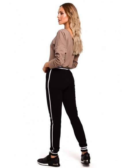 M460 Jogger trousers with striped ribbed cuffs - black
