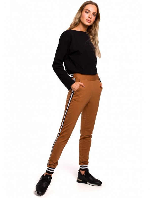 M460 Jogger trousers with striped ribbed cuffs - caramel