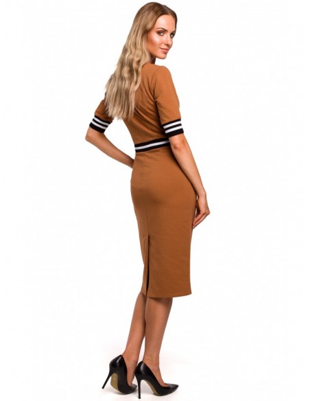 M461 Sheath dress with striped ribbed finishings - caramel