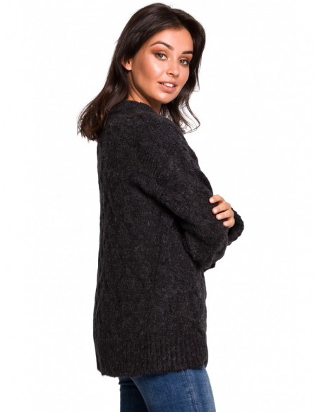 BK038 Pleated knit pullover sweater - anthracite
