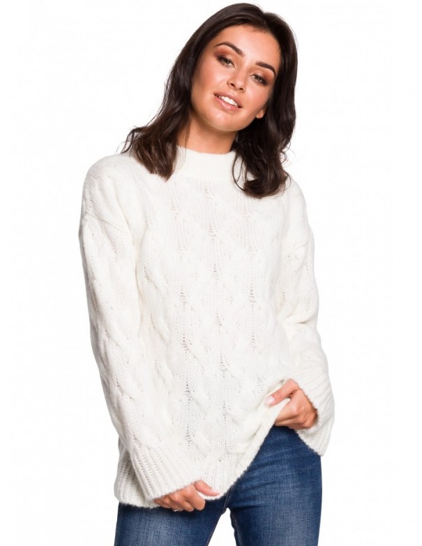 BK038 Pleated knit pullover sweater - ecru